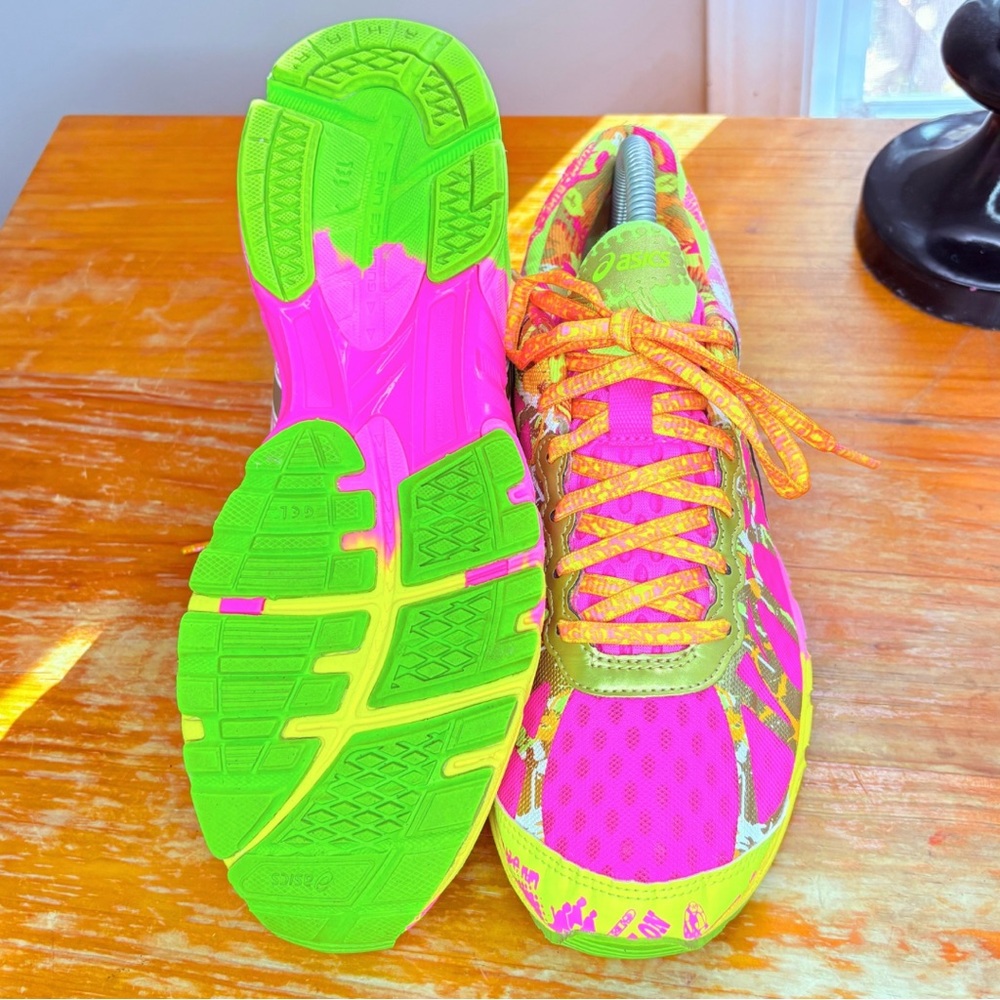 Asics Women's Neon Pink Yellow Green Running Shoes - Picture 15 of 16